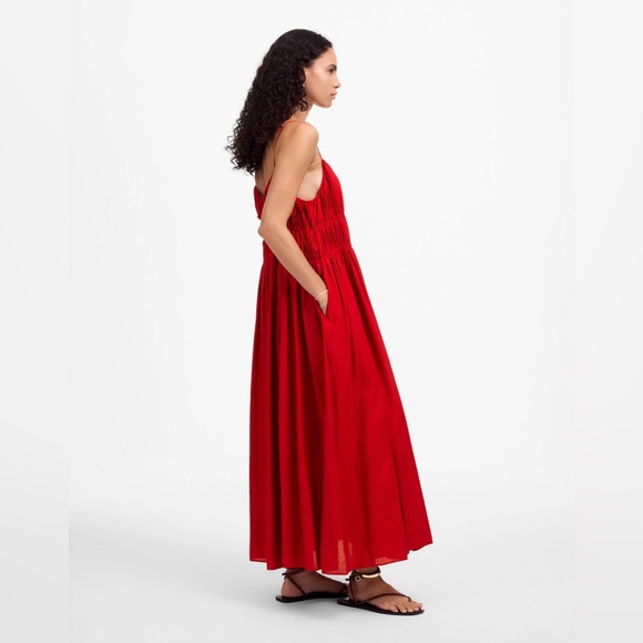 NEW Madewell Red Textured V-Neck Valentine’s Day Midi Dress with Pockets, Medium - Picture 3 of 15